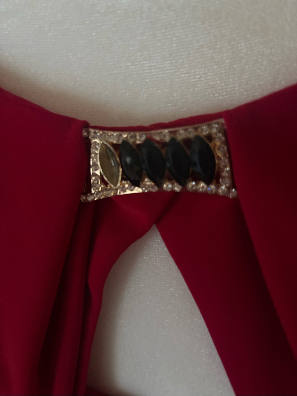 MARINA Burgundy Red Maxi Dress with Black Stone Accent